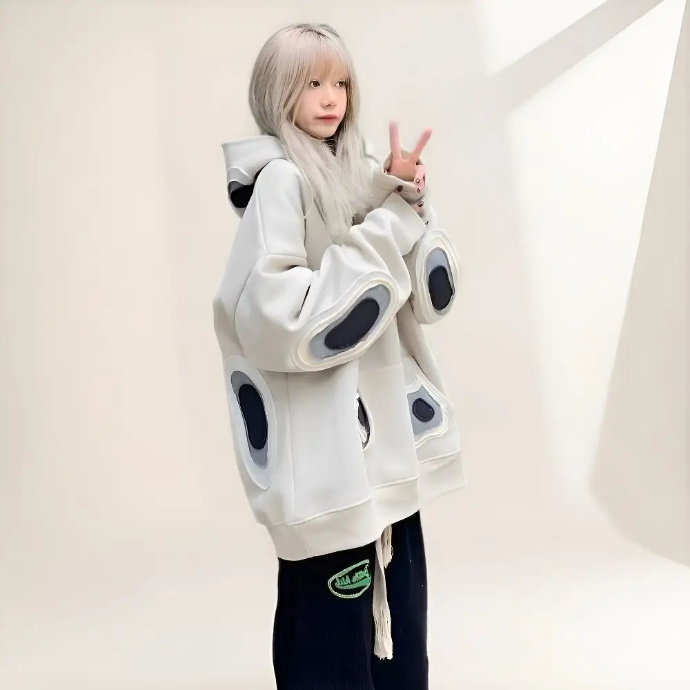 

plus Size 300 Pou American High Street Patchwork Embroidered Hoodie ex Fce Lined Thiened Hoodie Top for Autumn Wi...