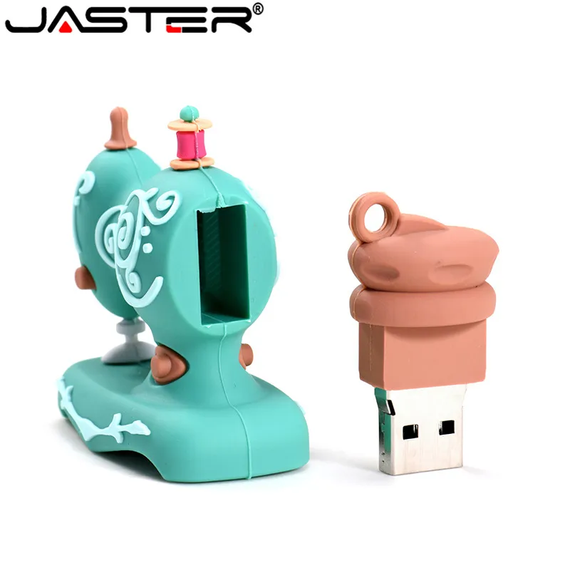 Cartoon USB Flash Drives Blue Sewing Machine Pen Drive Scissors Pendrive Tailor Creative Gift Ruler Memory Stick 128GB 64GB 32GB
