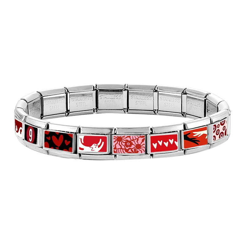 Y2K الأحمر القلب فراشة 9 نجمة العين القط الإيطالية سحر الروابط صالح 9 مللي متر الفولاذ المقاوم للصدأ النساء سوار DIY بها بنفسك صنع المجوهرات الهدايا