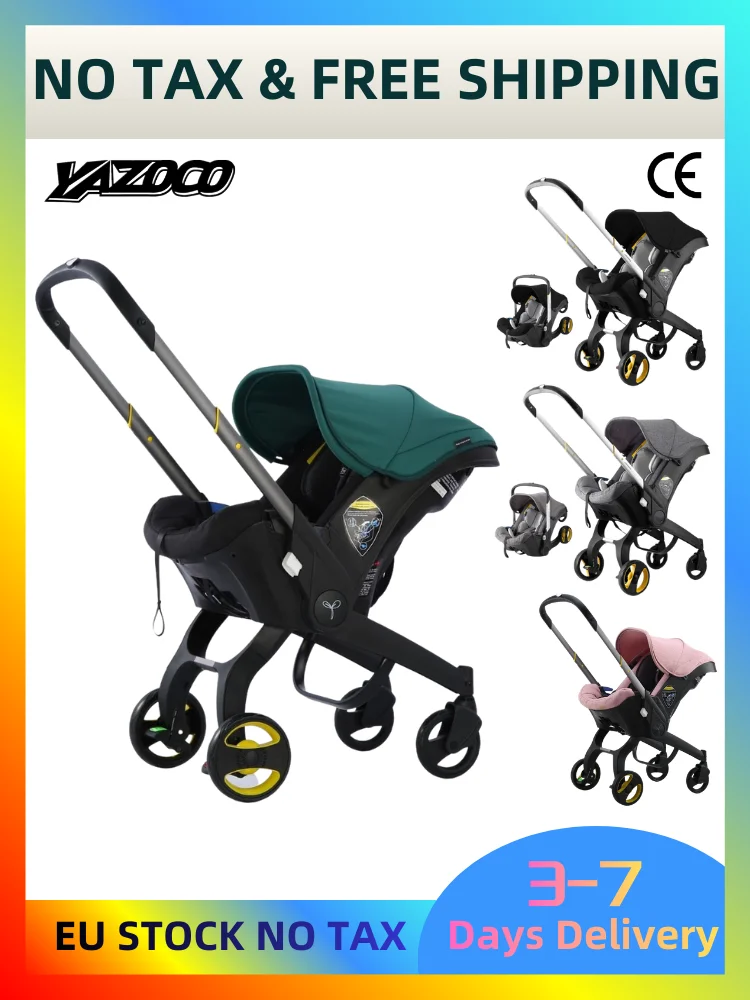 4-in-1 Inklapbare kinderwagen met autostoel en wieg, hoge zichthoogte kinderwagen voor peuters en pasgeborenen voor op reis - afbeelding 2