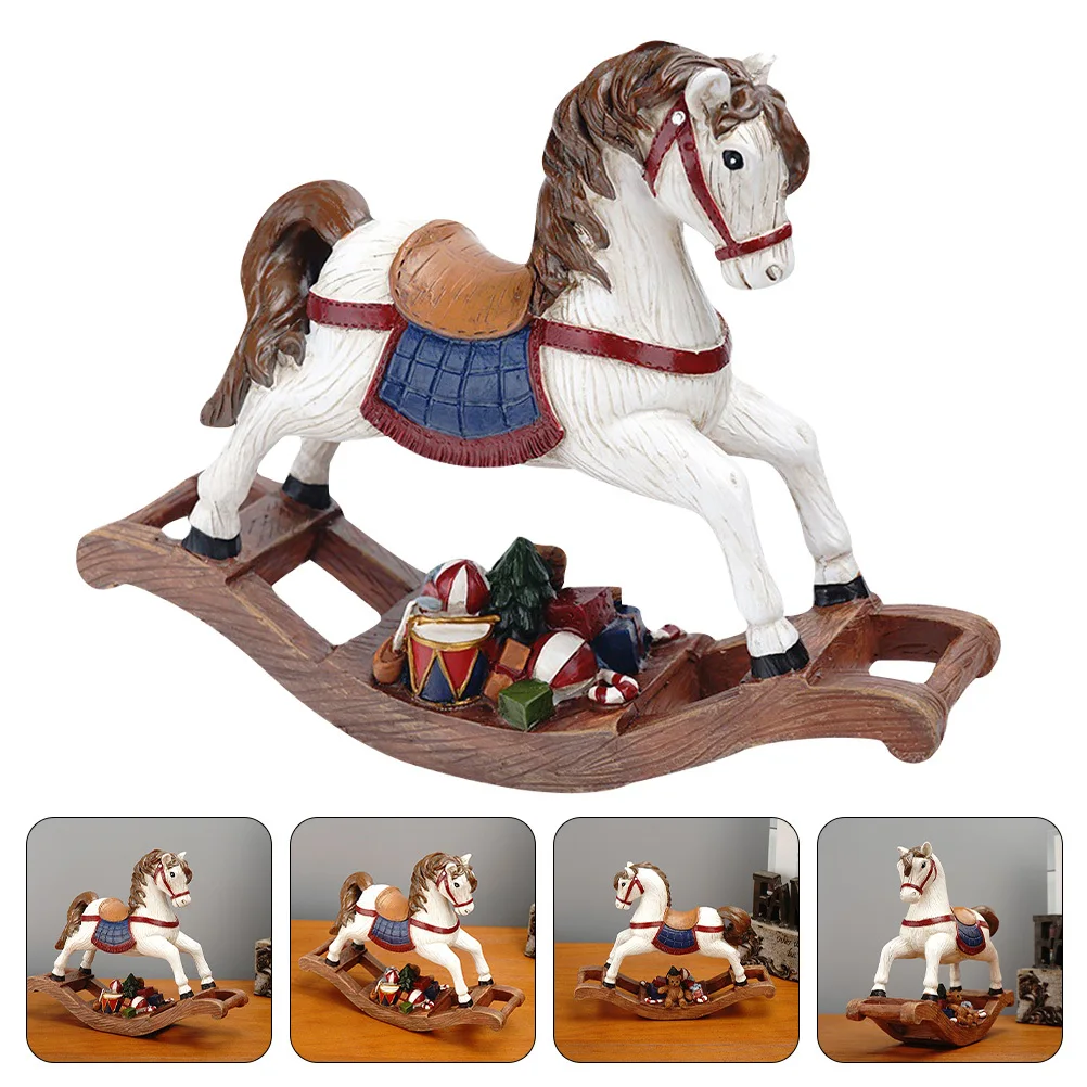 Resin Christmas Rocking Horse Desktop Ornament Small Vivid Hobbyhorse Shape Decoration Xmas Table Decor Desktop Ornament