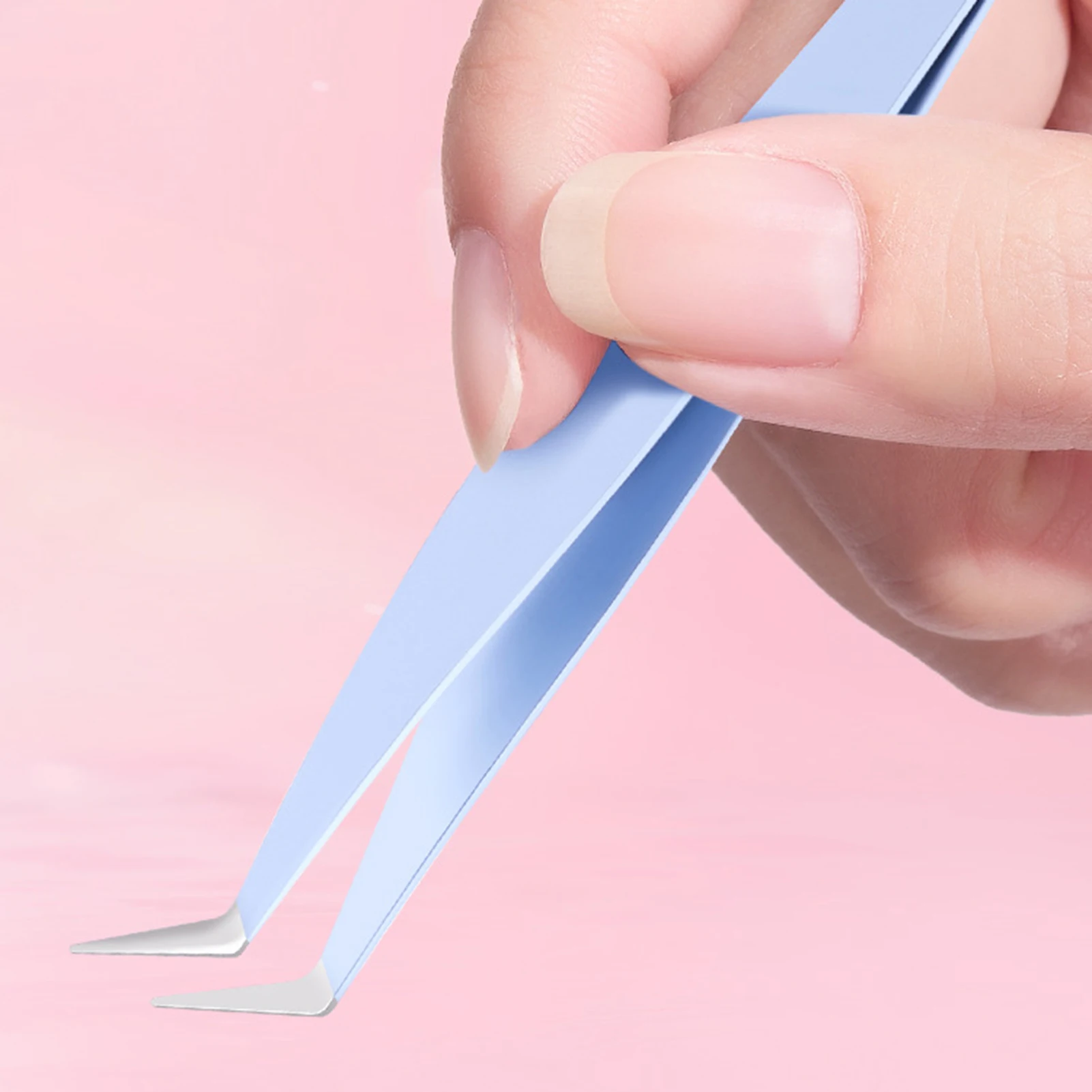 1개 속눈썹 핀셋 전문가용 핑크/블루 스테인리스 스틸 고정밀 핀셋 볼륨 팬 속눈썹 연장 메이크업용