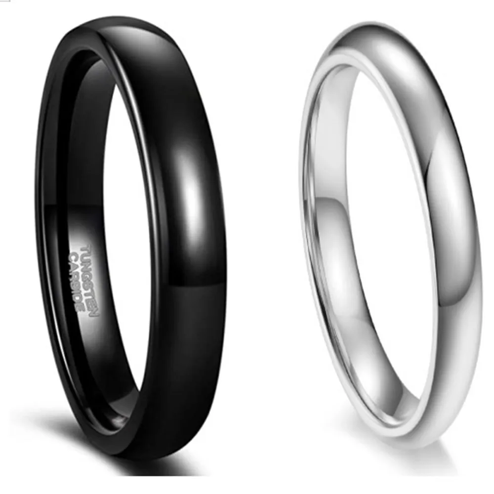 Simple Plain Ring Polished Curved Flat-edged Lovers' 4mm Wide Black Silver Tungsten Steel Ring Free Shipping