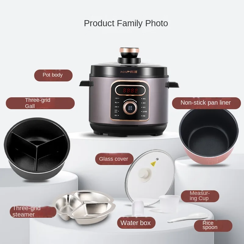 Stainless Steel Pressure Cooker with 5L Capacity 220V Three Compartment Inner Liner+standard Inner Liner