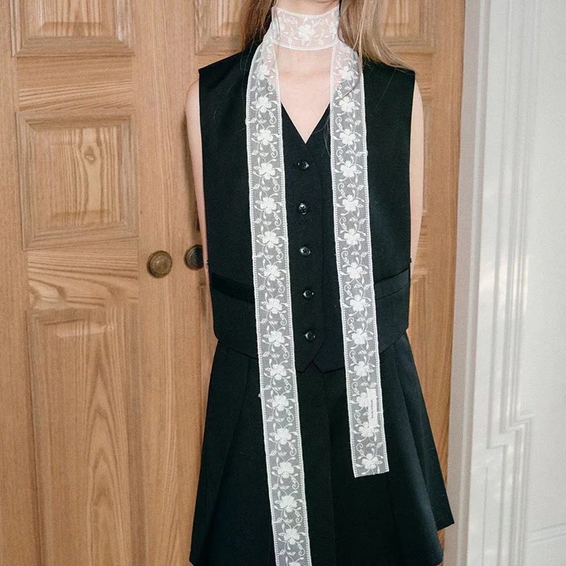 

Sweet Flower Lace Neck Strap Dressing Decoration Korean Style Hair Band Neckerchief Transparent Long Ribbon Head Scarf