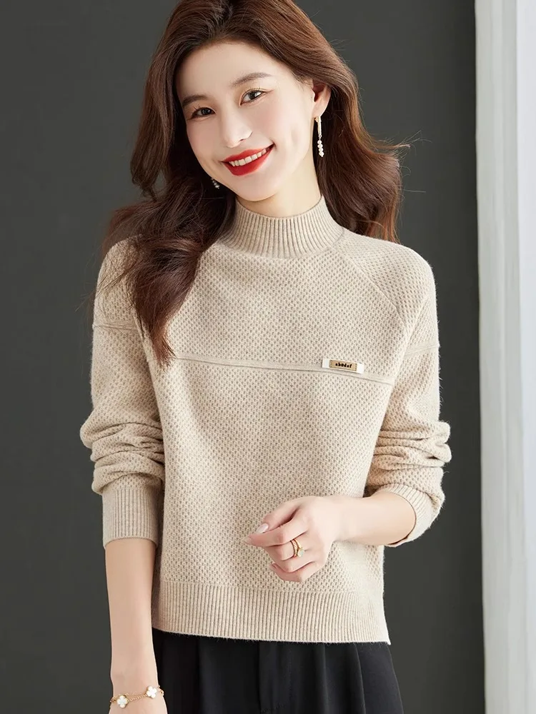 

Осенне-зимний вязаный свитер женский маленького размера, новый однотонный топ с высокой талией и высоким воротником