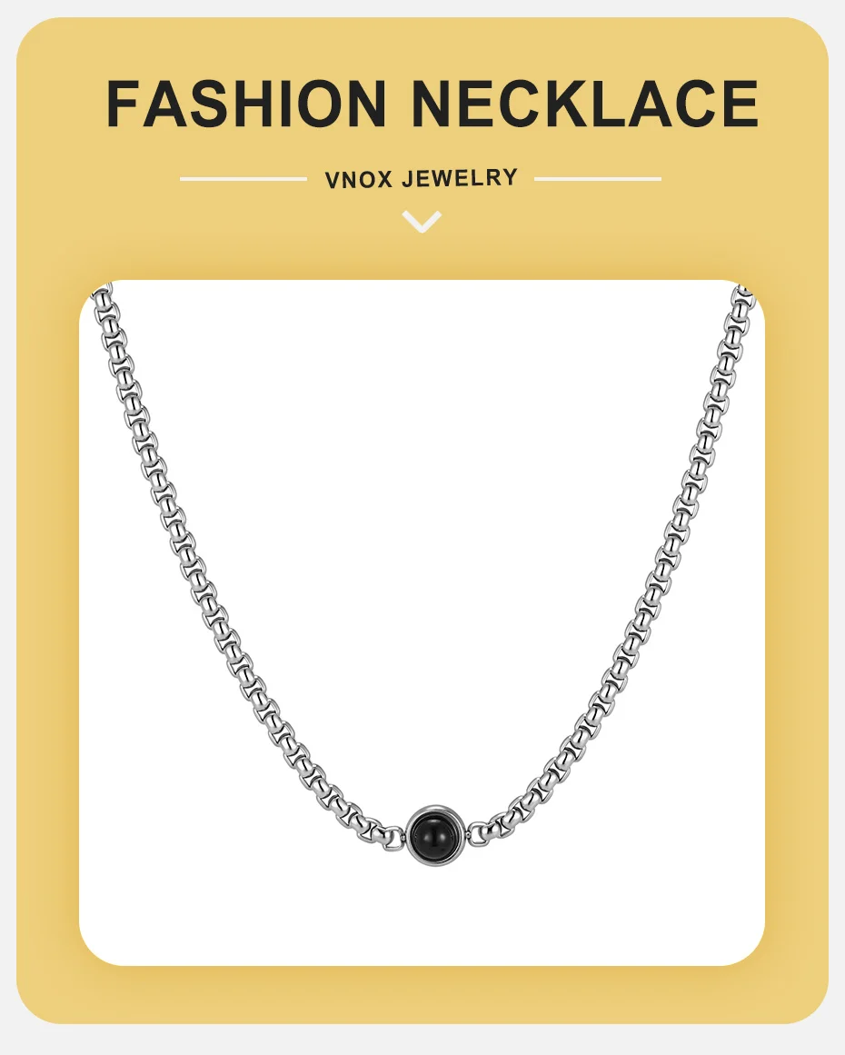 Vnox Herren Edelstahl-Kastenkette Halskette mit schwarzem Onyx-Anhänger, verstellbare Kette, Alltagsschmuck, Geschenk für Männer, lässige Alltagskleidung – Detail 1