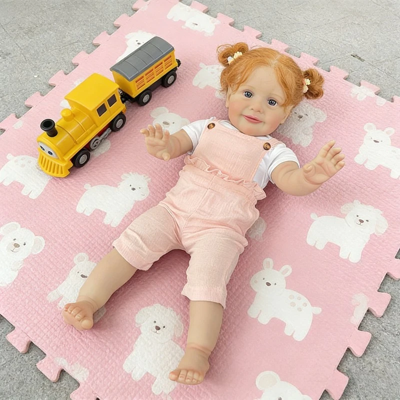 26 inch (66 cm) levensechte meisjespop met zacht stoffen lichaam, reborn peutermeisje met handgeworteld rood haar