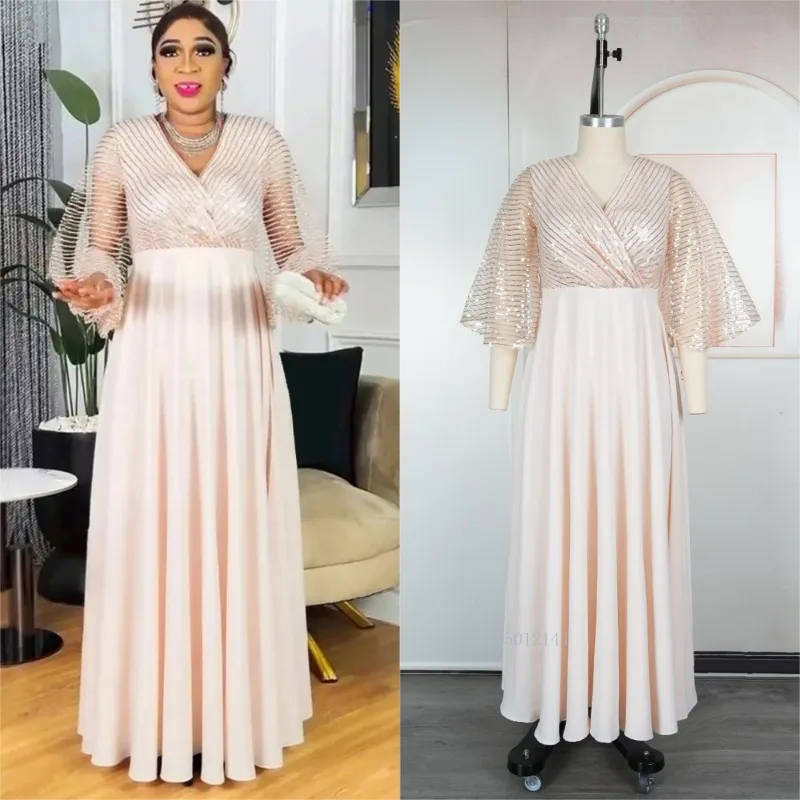 

Африканские вечерние платья больших размеров для женщин, Дашики Анкара, свадебное вечернее платье с блестками, элегантное мусульманское платье макси в Турции, новинка 2023 года