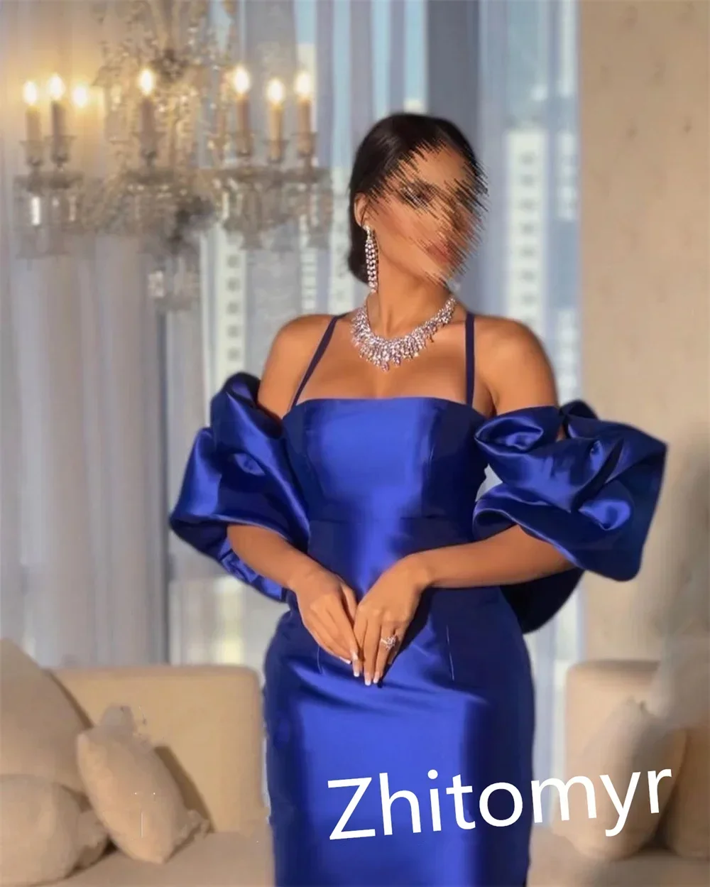 Customized Fashion High Quality Spaghetti Strap A-line Evening Dress Formal Ocassion Gown Open Back Satin cocktail dresses for w