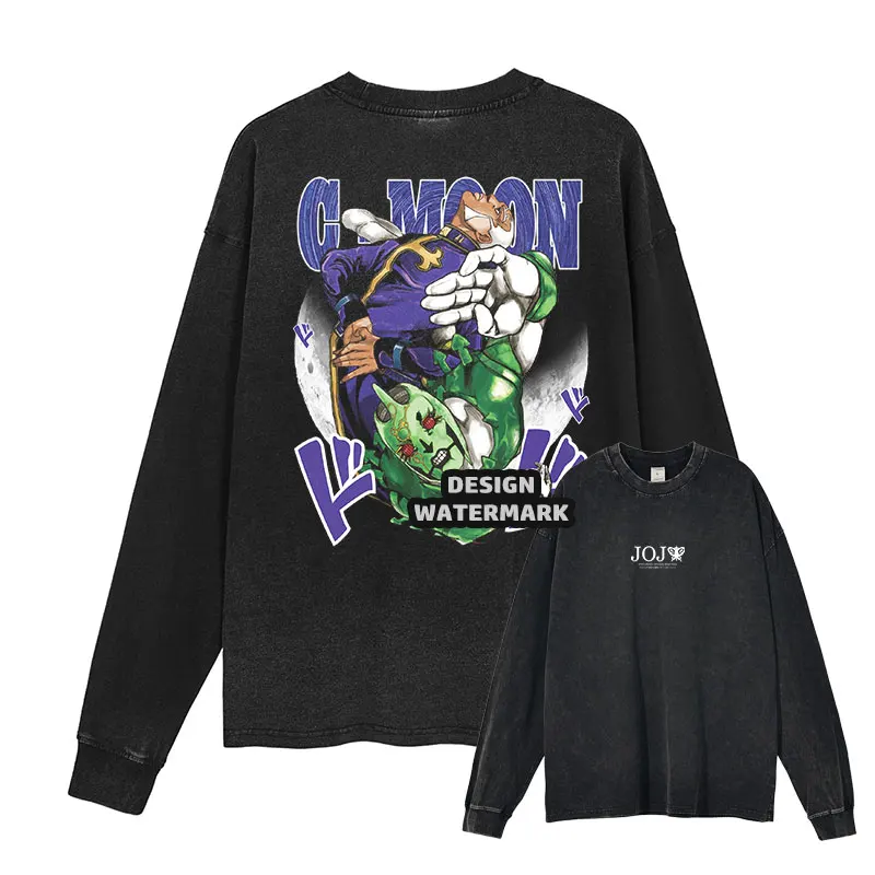 

Свитер аниме JOJO, винтажные потертые футболки Enrico Pucci с длинными рукавами, океанский камень, дио, толстовки, топы в стиле манга, футболки для мужчин, 100% хлопок