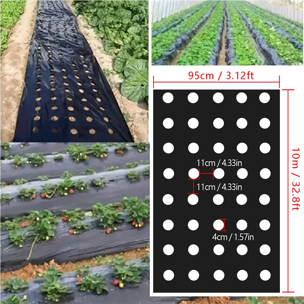 1pc Plastic Film With Planting Hole, Garden Weed Control Barrier Film Cover Breathable Gardening Agricultural Landscape Sheet To