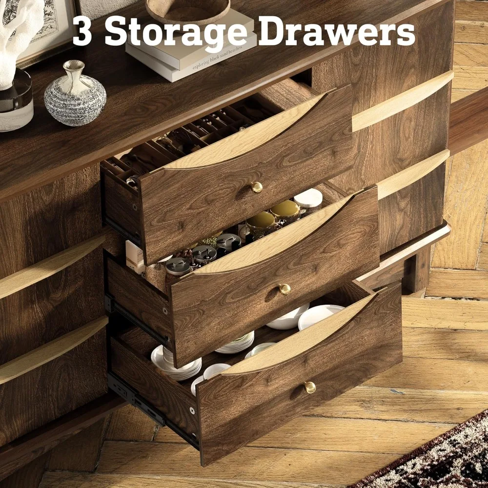 Armadietto da buffet con credenza grande con 3 cassetti, manico in legno massello, stazione moderna da bar