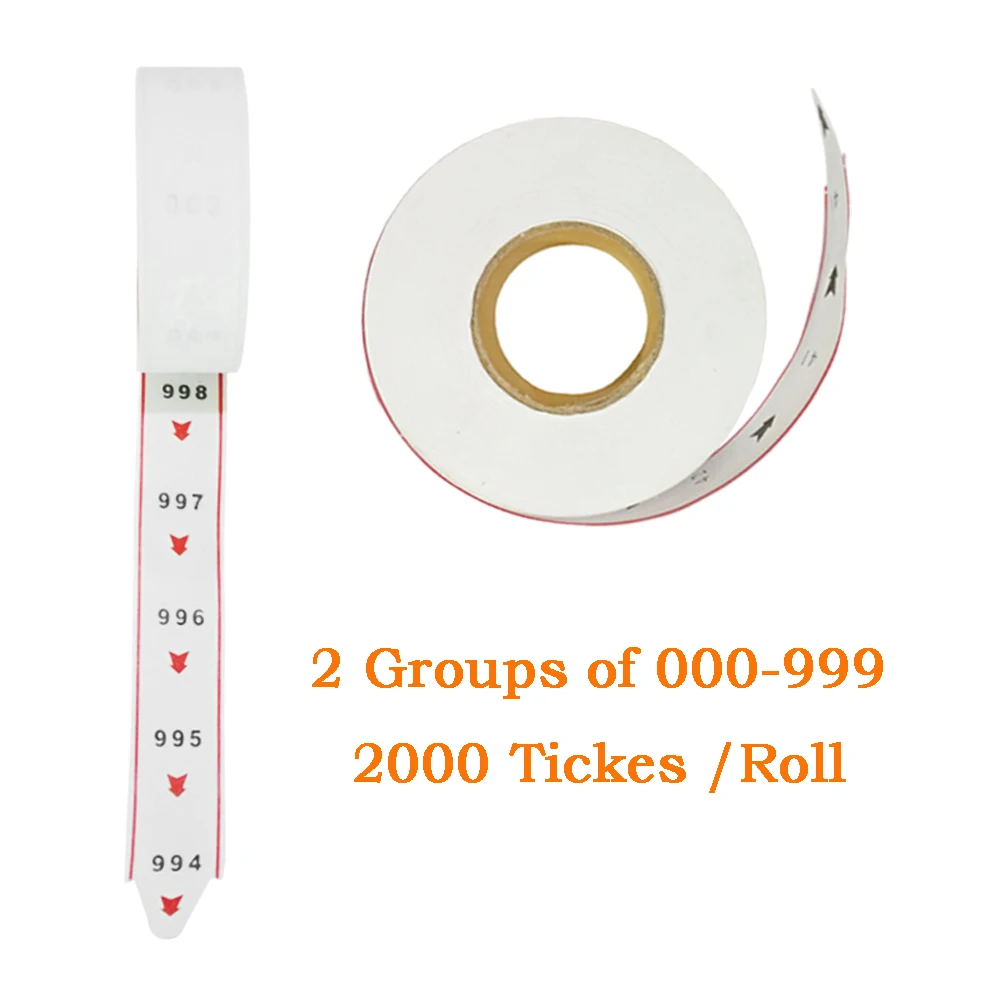 White Ticket Paper Roll Label Receipt for Snail Ticket Dispenser Used in Queue Calling System 2000 Tickets with number 000-999