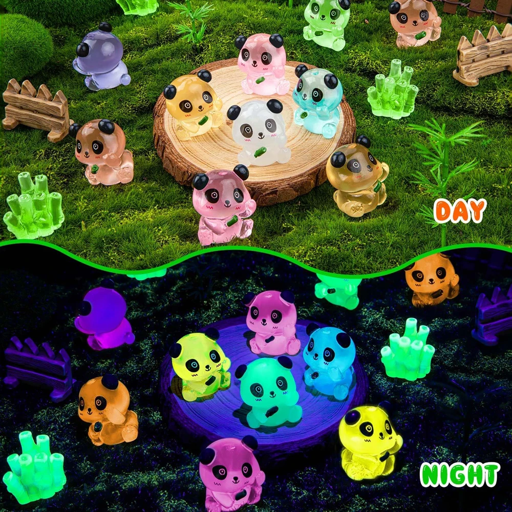 40Pcs Luminous Mini Resin Panda Figurines Mini Panda Bamboo Bulk Glow in The Dark Panda Bamboo Bulk for Dollhouse Garden DIY