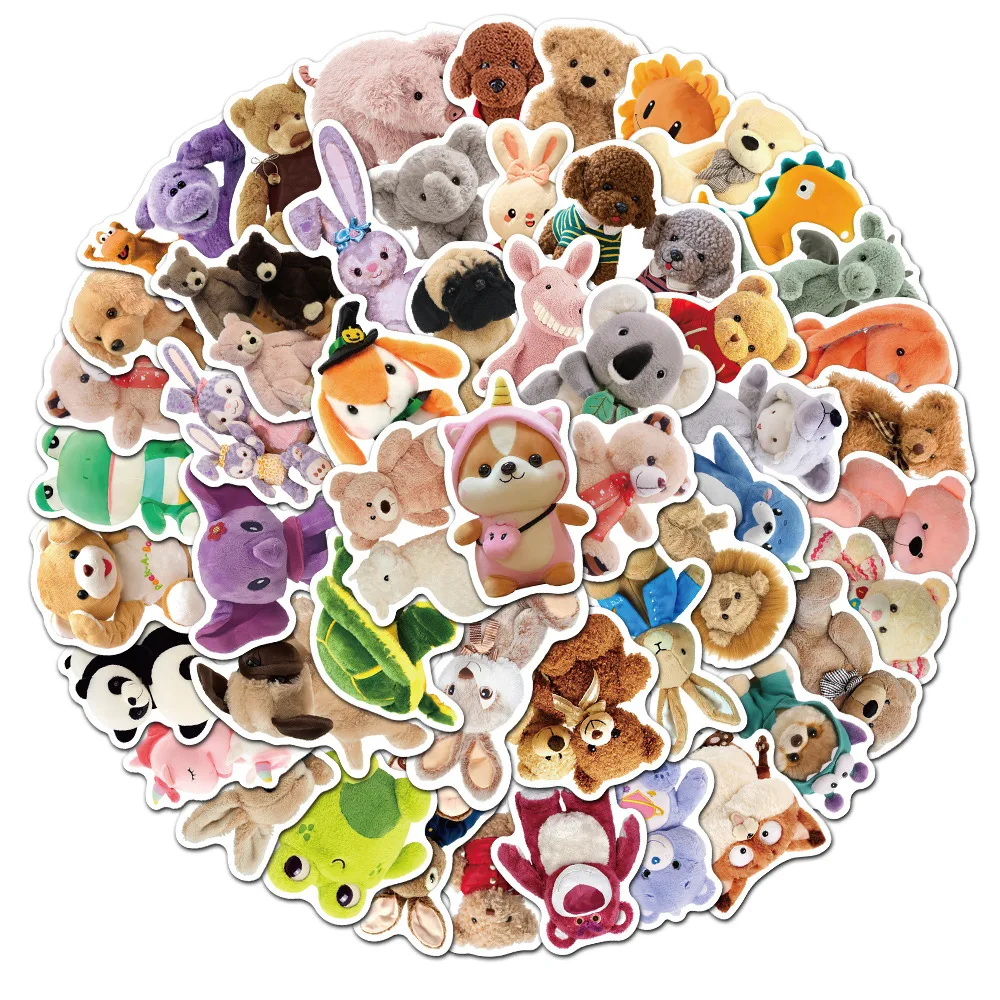 Autocollants animaux mignons en peluche, 10/30/50 pièces, stickers, dessin animé, graffiti, décoratifs, pour tasse d'eau, scrapbooking, coque de téléphone, décalcomanie étanche