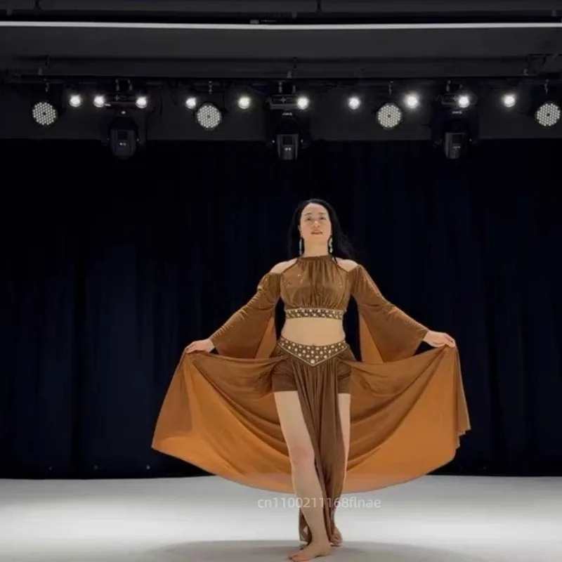 Traje de danza del vientre para mujer Otoño/Invierno danza Oriental hecho a mano diamante práctica clase disfraz conjunto de actuación en escenario
