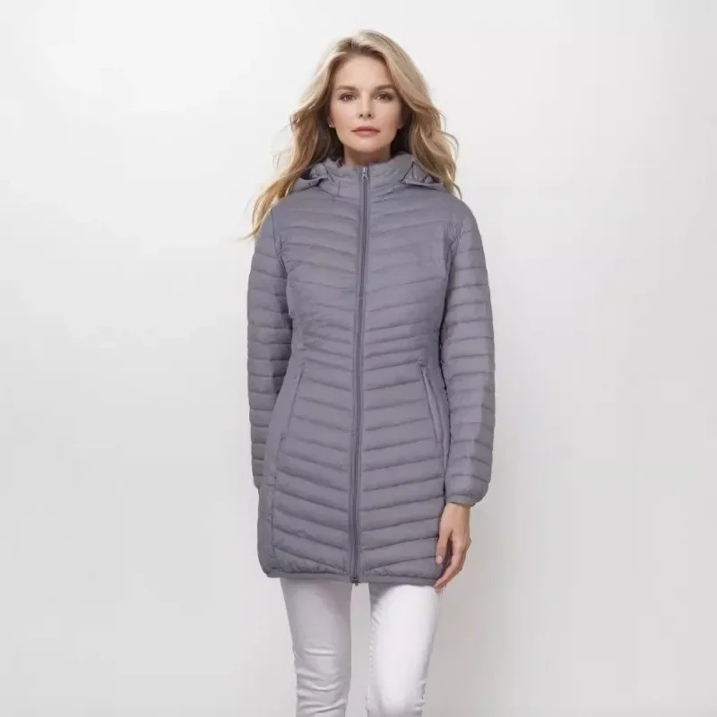 

Уличная ветрозащитная теплая одежда на молнии с хлопковой подкладкой для женщин, куртки средней длины со съемным капюшоном, европейский размер