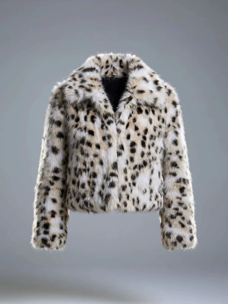 Women Faux Fur Short Coats Jackets Turn Down Collar Leopard Print Coat Thick Warm Y2k Streetwear Jacket Elegant Autumn Winter 6