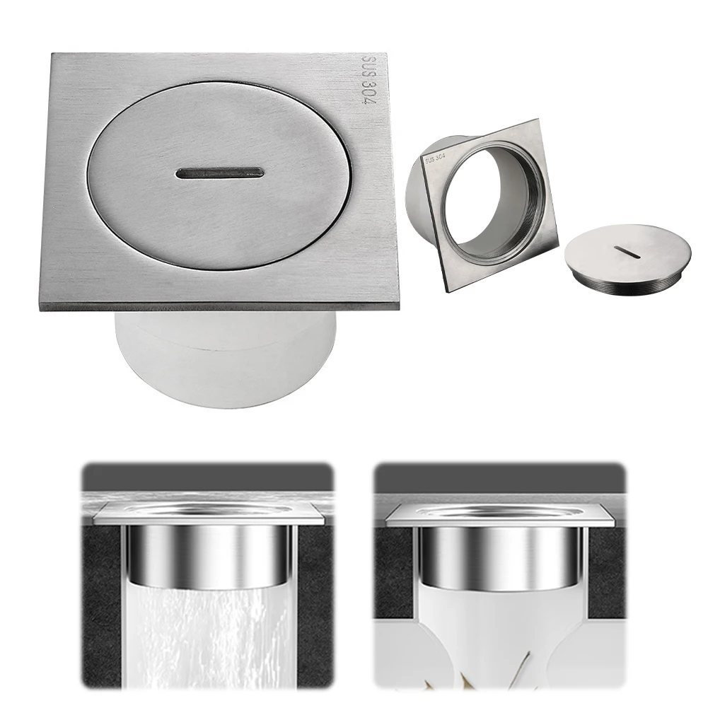 

4 Inch Square Shower Floor Drain Thickened Stainless Steel Shower Drain for Bathroom Toilet Balcony
