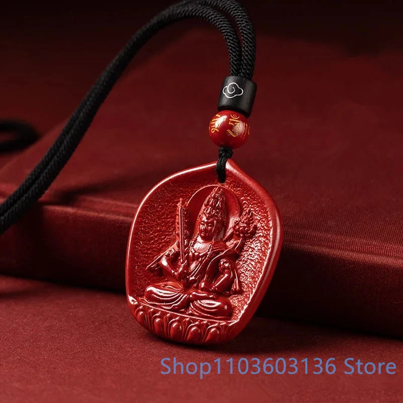 Raw Ore Handmade of Natural Cinnabar Twelve Zodiac Eight Patron Saint Pendant Cinnabar Pendant Necklace Women's Hand Bracelets