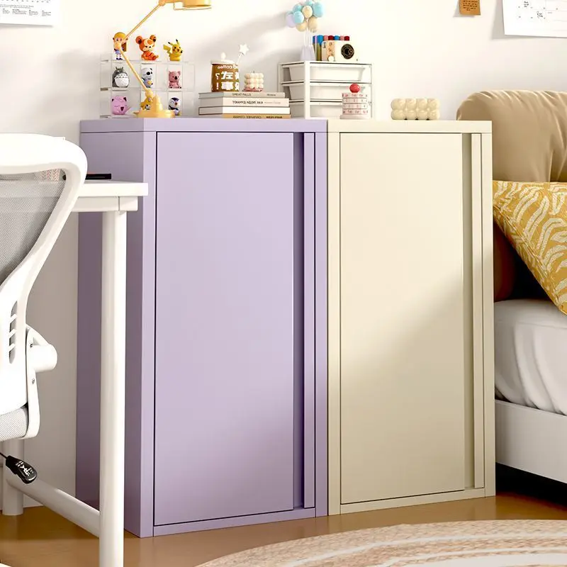 

Wrought iron single-door storage cabinet, cream wind living room ultra-narrow crevice cabinet, dopamine bedroom bedside table, s