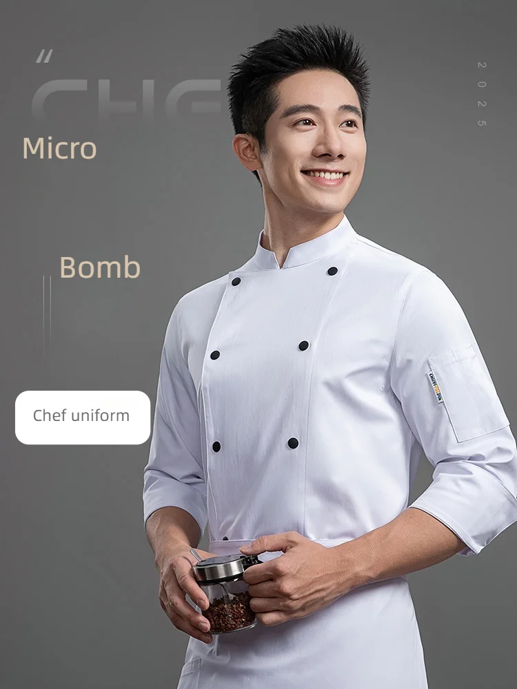 Abrigo de Chef para hombre, delantal de manga larga, traje de cocina personalizable de alta calidad para restaurante, Hotel, chimenea, ropa de otoño