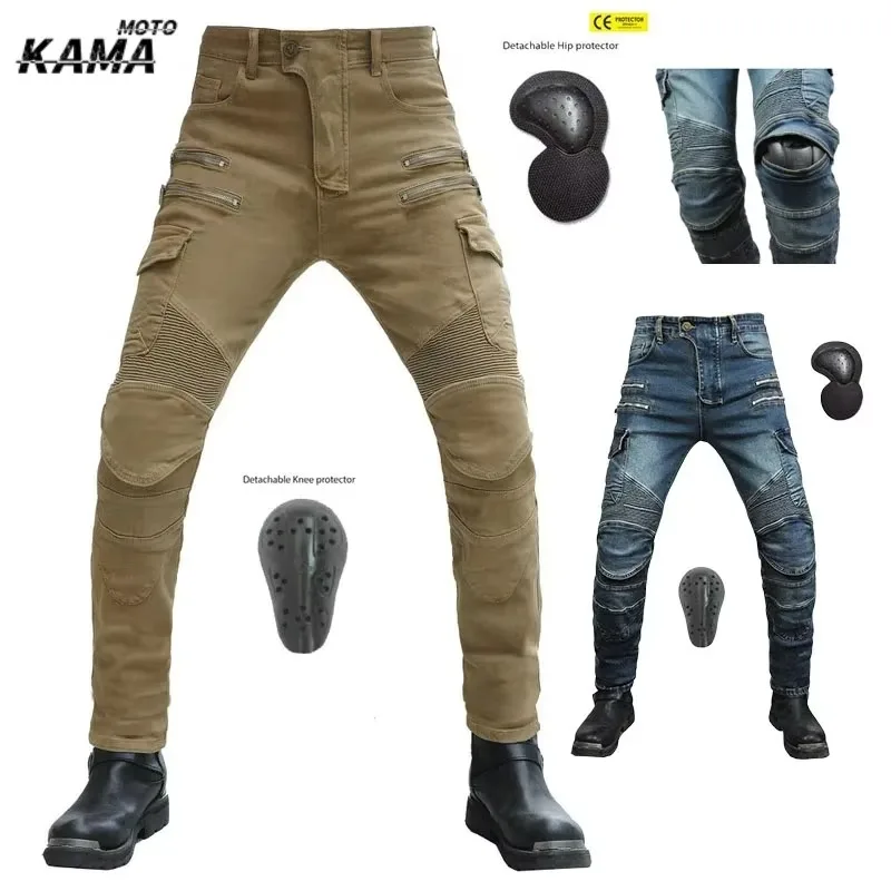 Motorcycle Riding Jeans Pants With Protective Gear Built-in Wear-resistant Fireproof Kevlar Protective Layer On Hips And Knees