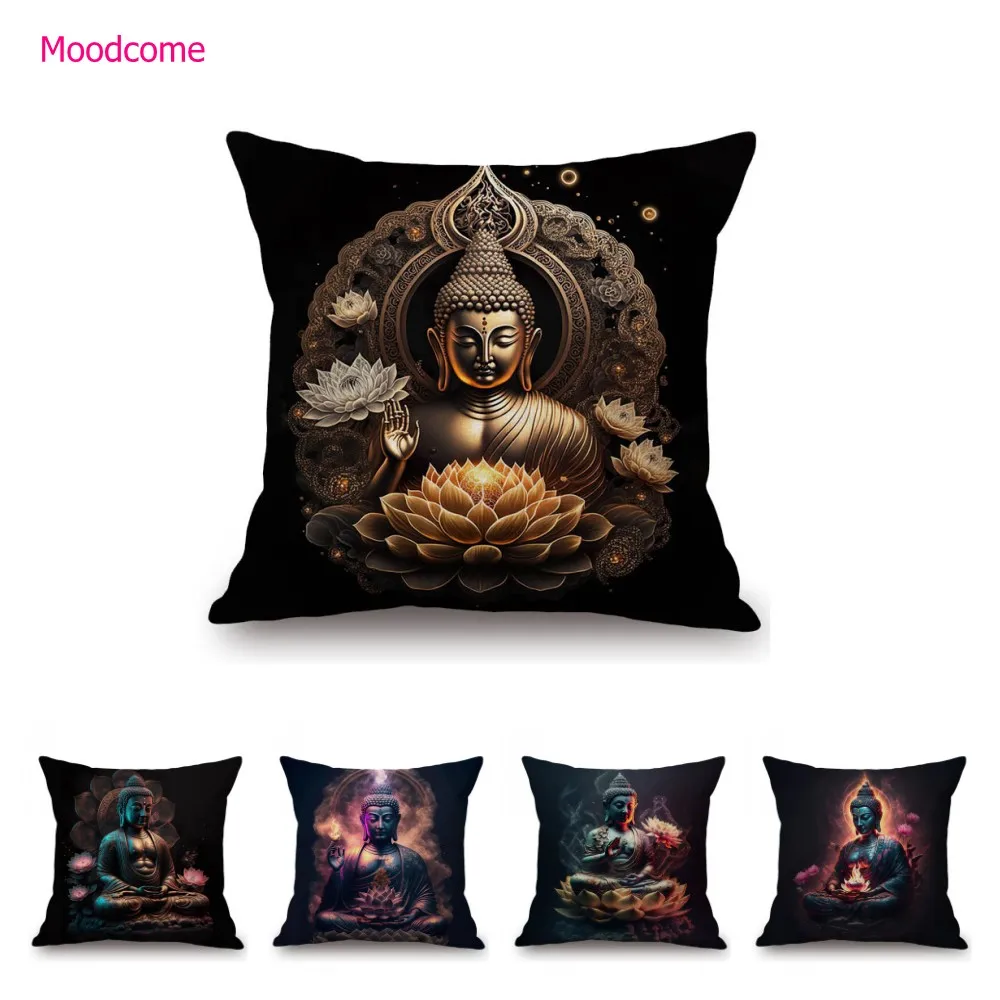 Lucky Token Buddha Sakyamuni Lotus flower Base Worship Culture Lecture Decoration Sofa Pillow Case  Car Chair Cushion Cover