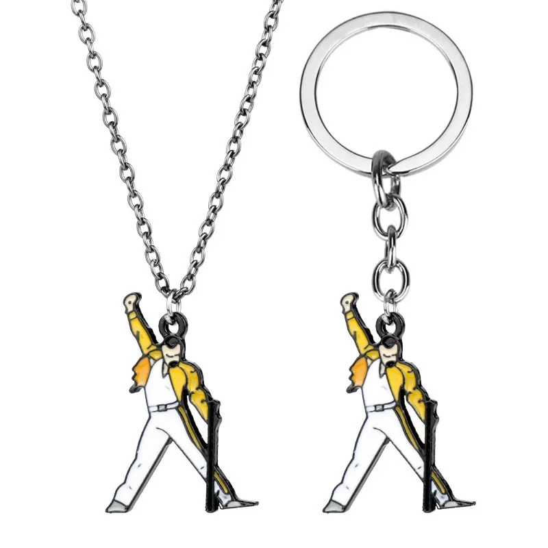 Queen Freddie Mercury Classic Rock Star Metal Pendant Necklace Keychain Fashion Jewelry