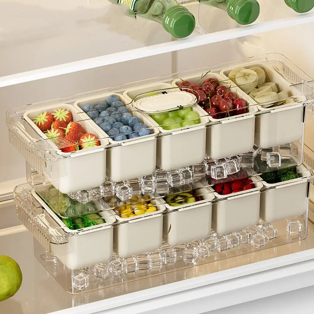 

Portable 5 Grids Ice Chilled Tray Platter Transparent Keeping Fresh Fruit Plate Server Plastic with Lid Snacks Container Kitchen