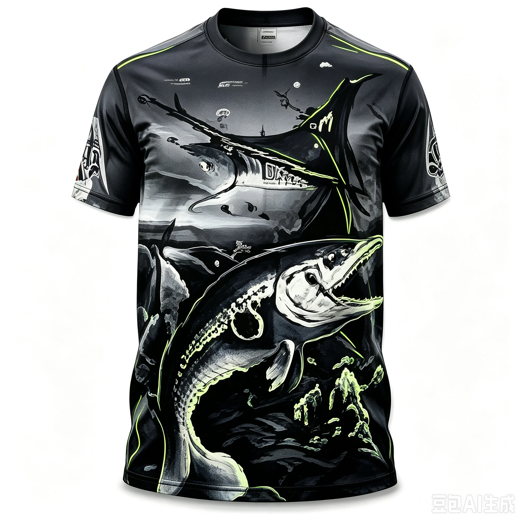 PARENT-CHILD STYLE SHORT-SLEEVED SHIRT FOR SEA FISHING FEATURING A SKULL MARLIN DEEP-SEA PRINT SUITABLE FOR OUTDOOR CASUAL WEAR
