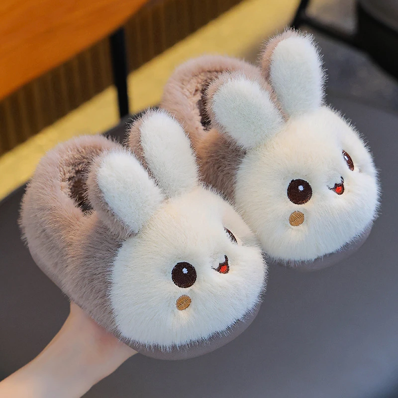 Picture 7: New Trendy Sweet Bow Fluffy Rabbit Slippers Kids Playful Pink Warm Bunny Ear Blush Cheek Furry Mules Home Shoes Children Slipper