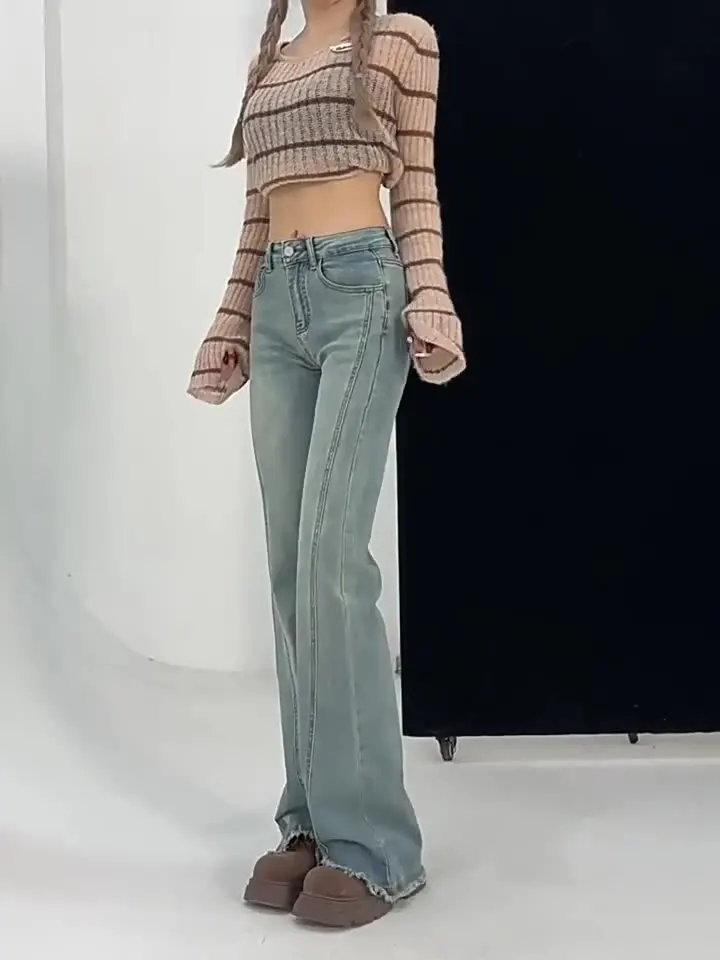 Jeans marroni Harajuku Y2K Palazzo gamba larga drappeggiata fluida denim femminile moda elegante chic trendy moderno High Street Vibe