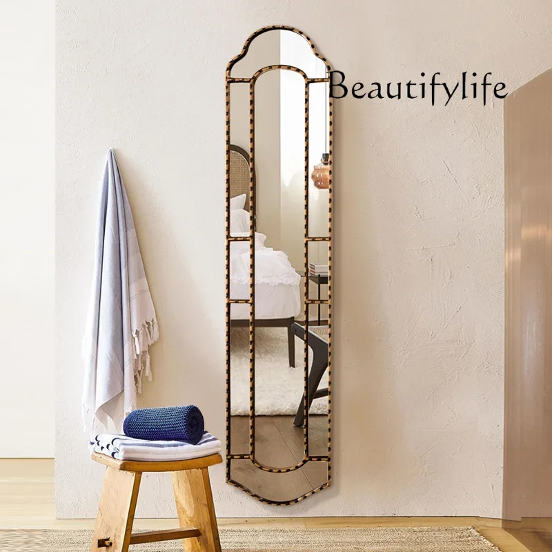 French ultra-narrow full-length mirror wall-mounted bedroom light luxury wall-mounted American retro extremely narrow