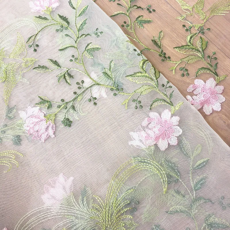 قماش فستان مطرز، تطريز زهور الأورجانزا وحماية من الشمس، مادة شاش شفافة #2