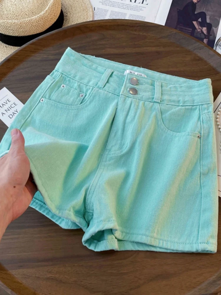 Sommer Mode Frauen Denim Shorts 2025, Neue Koreanische Stil Hohe Taille Breite Bein Shorts Streetwear Lose A-Line Jean Shorts