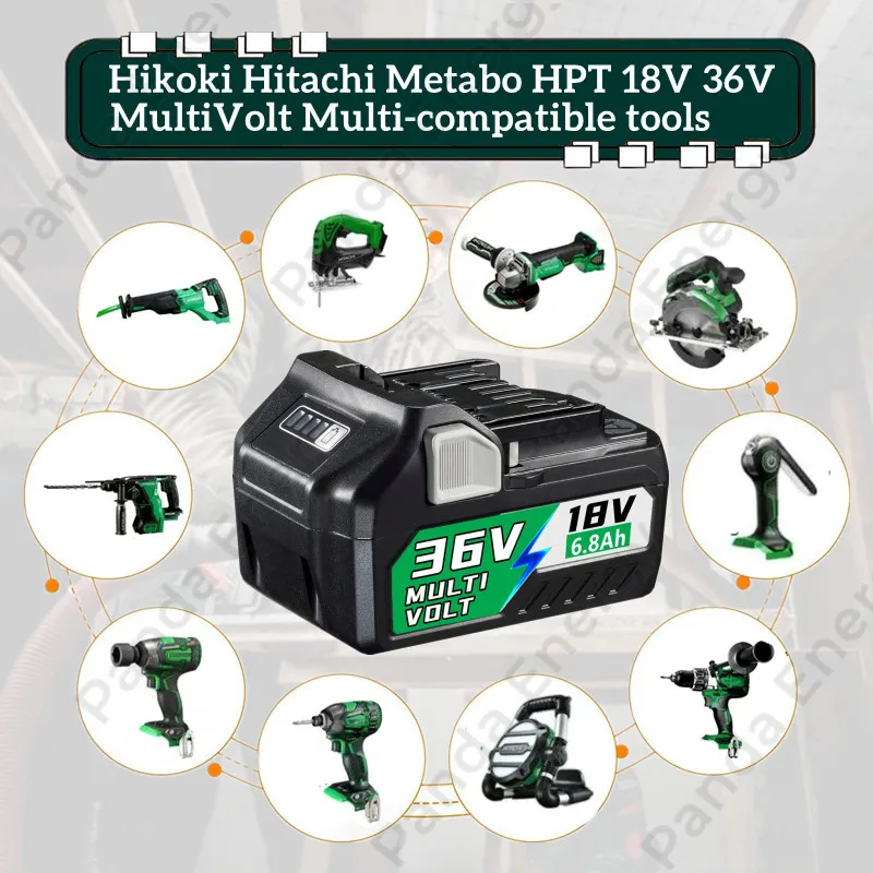 Upgrade 18/36V Lithium Ion Slide Replacement Battery 3.8/6.8Ah for Hikoki Hitachi Metabo HPT Cordless Electric Tools, BSL36A18