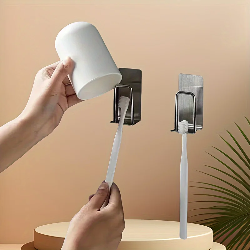 

Цельный держатель для зубной щетки и чашки из нержавеющей стали, настенный монтаж без сверления, полка для хранения в ванной комнате