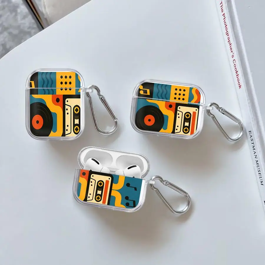 

Trendy Retro Music Pattern Case For Airpods Pro Pro3 4 2 3 Pro2 1 Clear Earphone Cases Cover