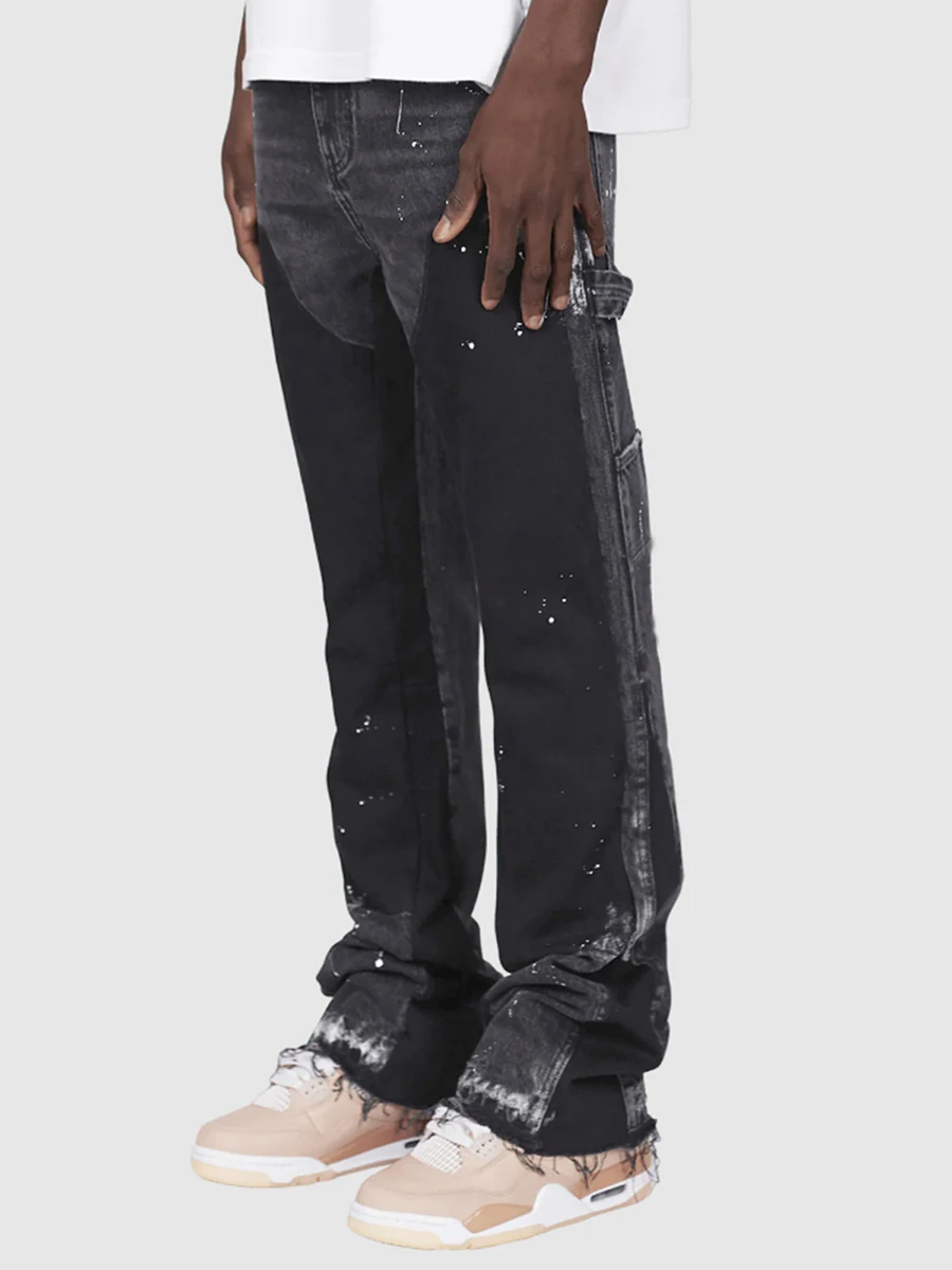 Men Micro Flare Jeans Fashion Patchwork Denim Pants Spring Summer Casual Trousers with Pockets