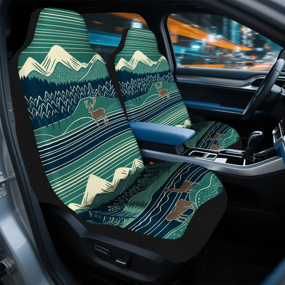 2pcs Mountain Valley Scenery Themed Car Seat Cover Set – Fit For Most Cars, High-Quality Durable Seat Protectors, Stylish Front