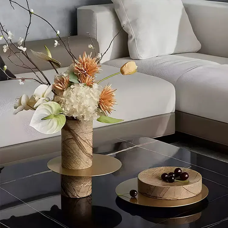 Modern light luxury flower ware model room sales office study bookshelf vase flower art tray combination ornament