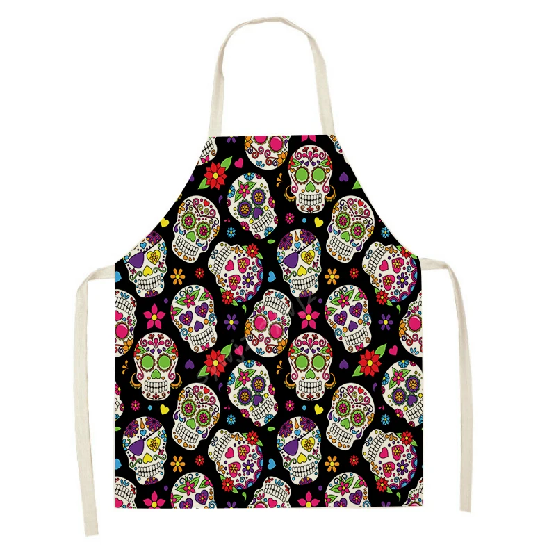 Mexican Day of The Dead Apron Adult Kids Home Kitchen Cooking Stain Resistant Decoration Sugar Skull Bib Holiday Party Favor