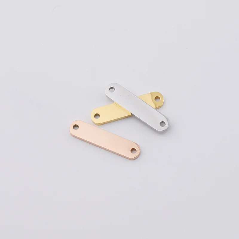 Rumnvnty 5pcs Double Holes Strip Connector Charms Mirror Polish Stainless Steel Charms For Making Necklace Braid Bracelet 22*5mm