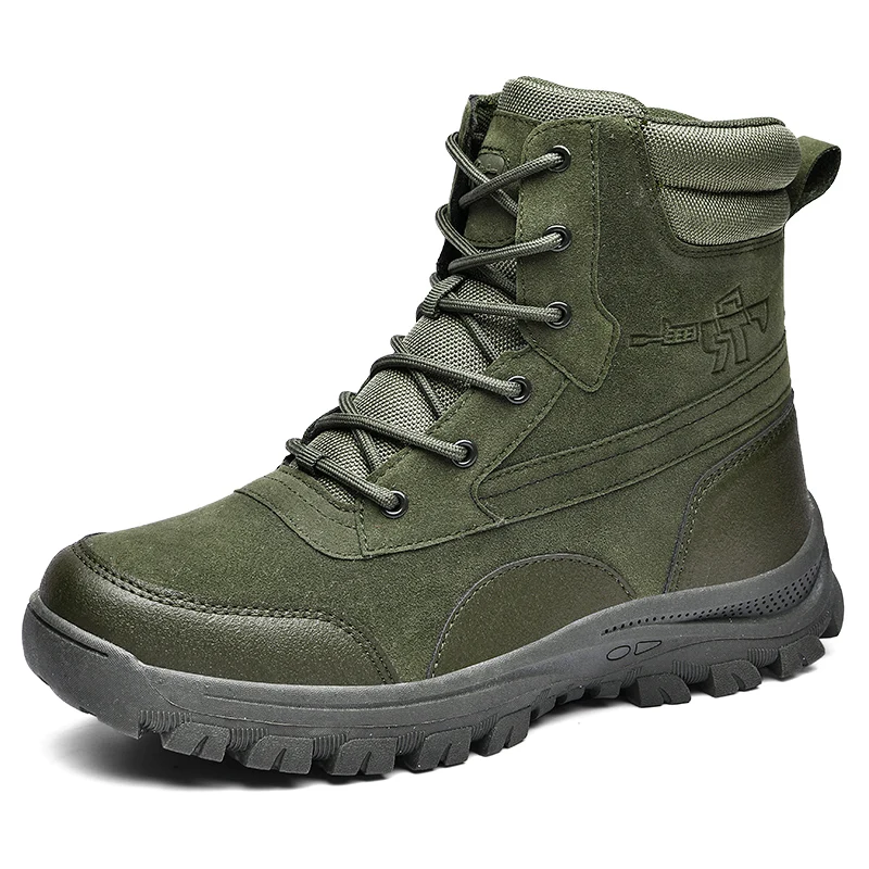 Men Tactical Mid Ankle Boots, Wear Resistant Outdoor Hiking Boots Anti Slip Breathable Trekking Combat Boots