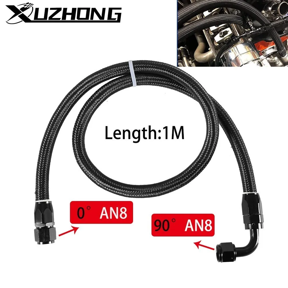 1M AN8 8AN Black Braided Oil Fuel Fittings Hose End 0+90 Degree Oil Adaptor Kit Oil Fuel Hose Line