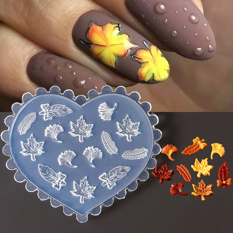 1Pc Maple Leaf 3D Acrylic Nail Mold Autumn Fall Leaves Butterfly Starfish Shell Silicone Stamp Plates Gel Stencils Manicure Tool