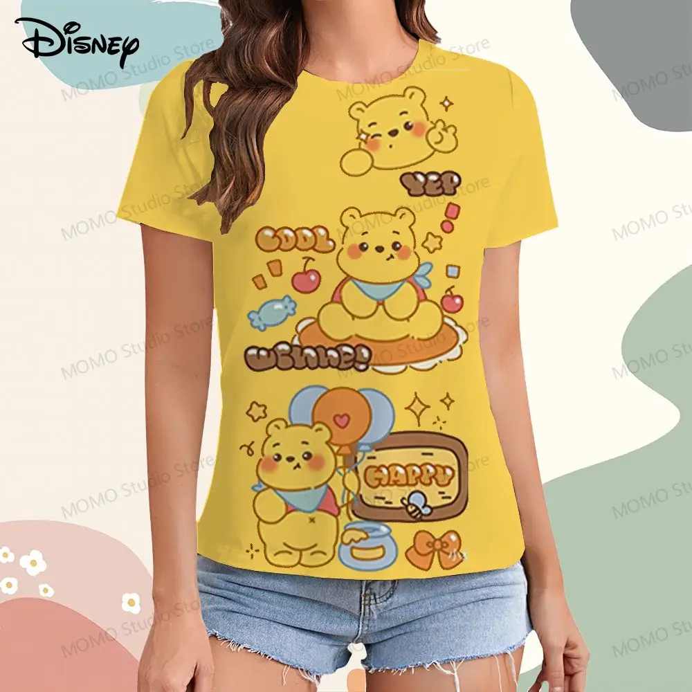 Women\'s T-shirt Disney Winnie Pooh XS-3XL Kawaii Summer T-shirts Leisure Y2k 2024 Woman Clothing Top Street Wear Cheap Clothes