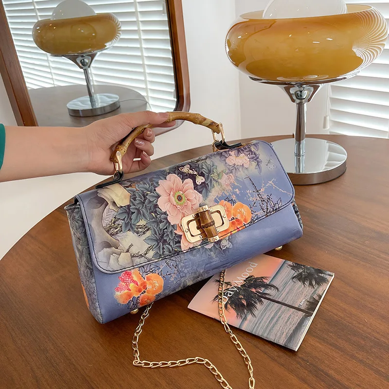 New High Quality Qipao Chain Shoulder Bag Leather Antique Style Handbag Retro Women's Bag Evening Chinese Style Crossbody Bag